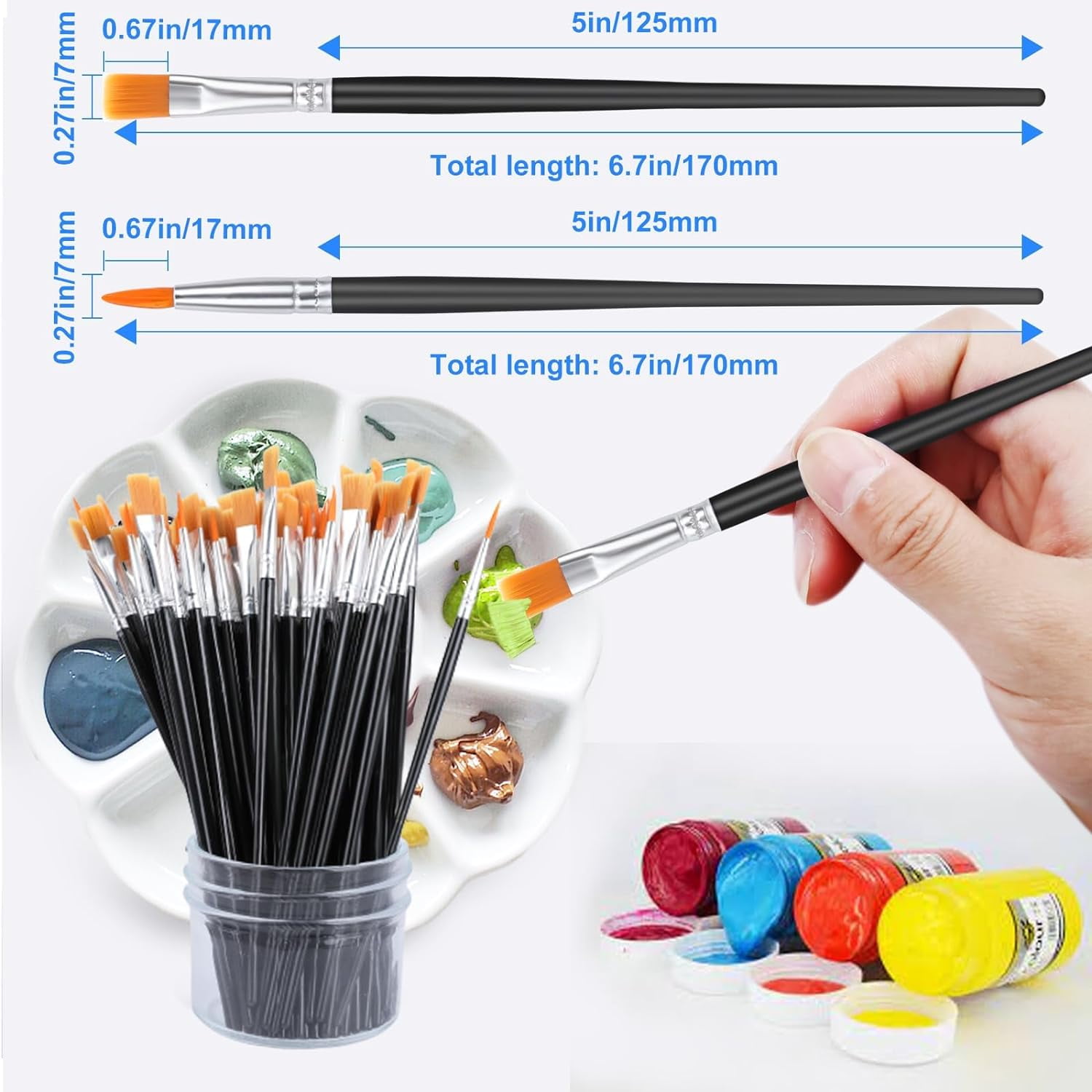 Small Paint Brushes Bulk,200 Pcs Black Nylon Hair Paint Brushes with Flat and Round Pointed Acrylic Paint Brush Kits,craft paint brushes for oil watercolor Face Artist And Kids Professional Kits