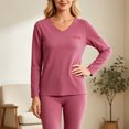 thumbnail image 2 of Women's Plus Size thermal Underwear Top Fleece Lined V Neck Long Sleeve Warm Base Layer Shirt Soft Comfy Cold Weather Top for Loungewear Daily Wear Hot Pink, 2 of 9
