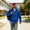 thumbnail image 6 of Hoodie Mens Quarter Zip Pullover Basic Sweatshirt Men Drawstring Hooded with Plain Elastic Hem 1/4 Zip Sweatshirt Blue S, 6 of 9