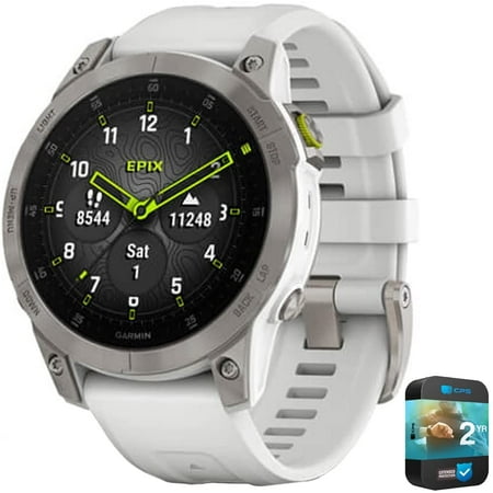 Garmin 010-02582-20 epix Gen 2 Premium Active Smartwatch White Titanium Bundle with 2 YR CPS Enhanced Protection Pack