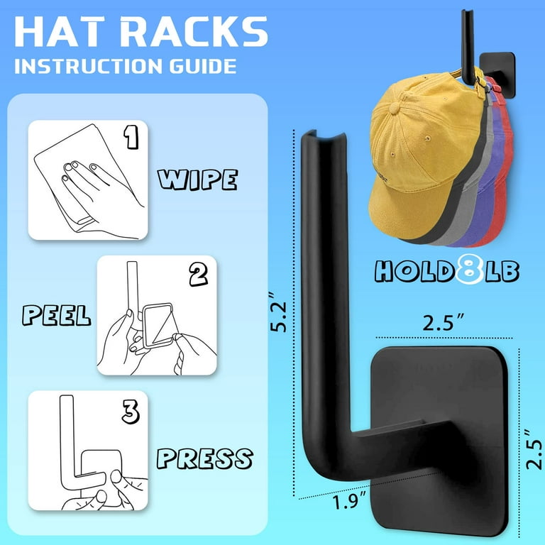 Adhesive Hat Hooks for Wall Baseball Caps, 16 Pack Hooks for Hats, Strong  Hold