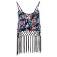 thumbnail image 1 of S/M Fit Black Long Hanging Woven Fringe Trim Floral Print Crop Top, 1 of 4
