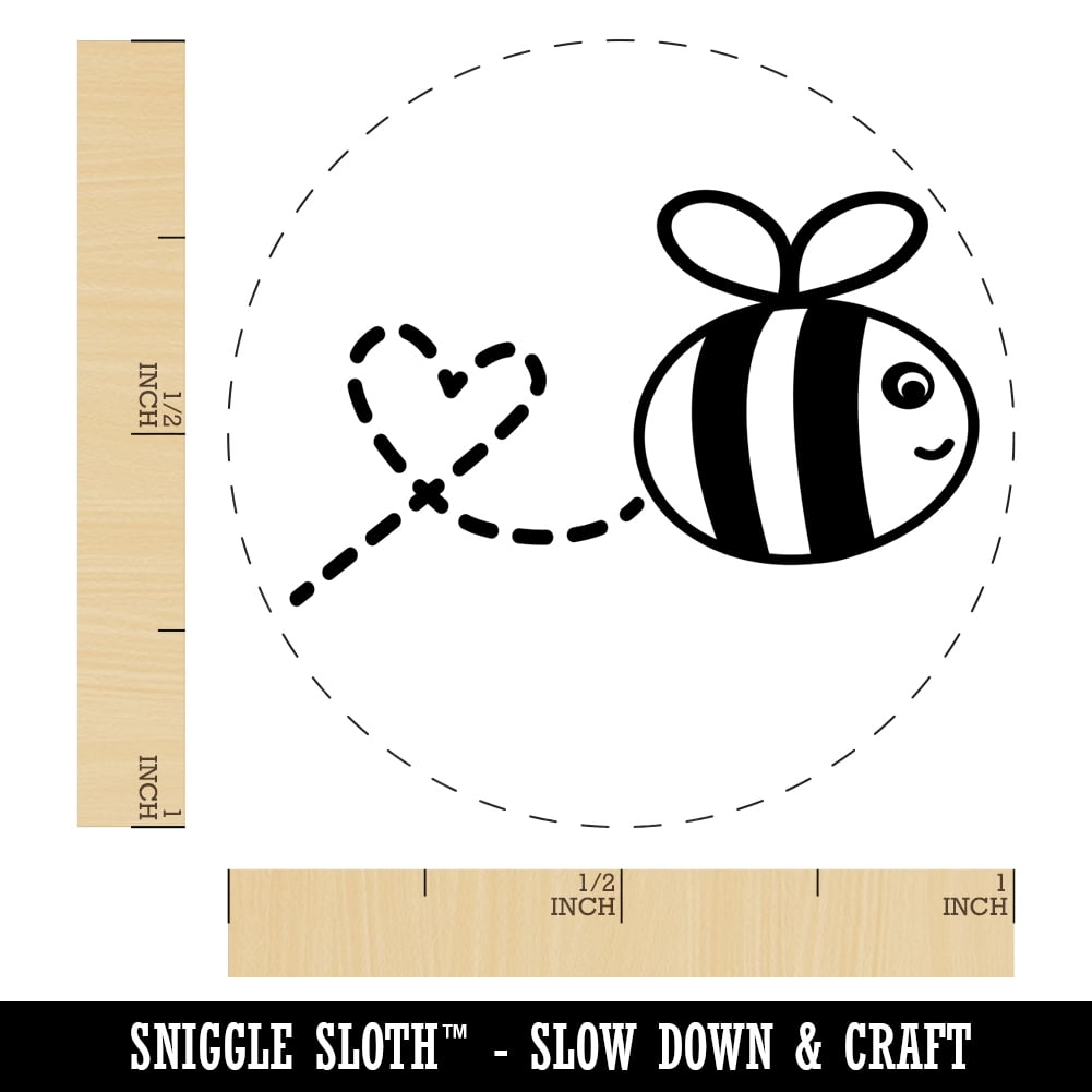 Buzzy Bumble Bee with Heart Self-Inking Rubber Stamp Ink Stamper - Yellow Ink - Medium 1 Inch