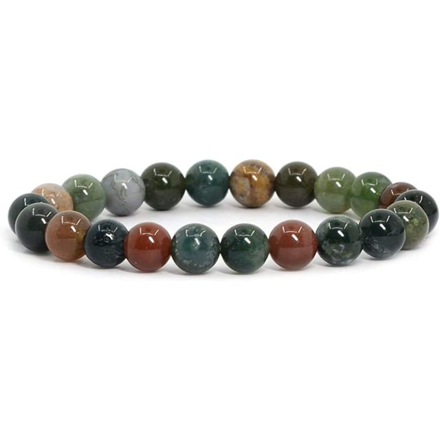 Bracelet Extensible Unisexe en Perles Rondes de 8 mm en Agate Indienne Multicolore Naturelle