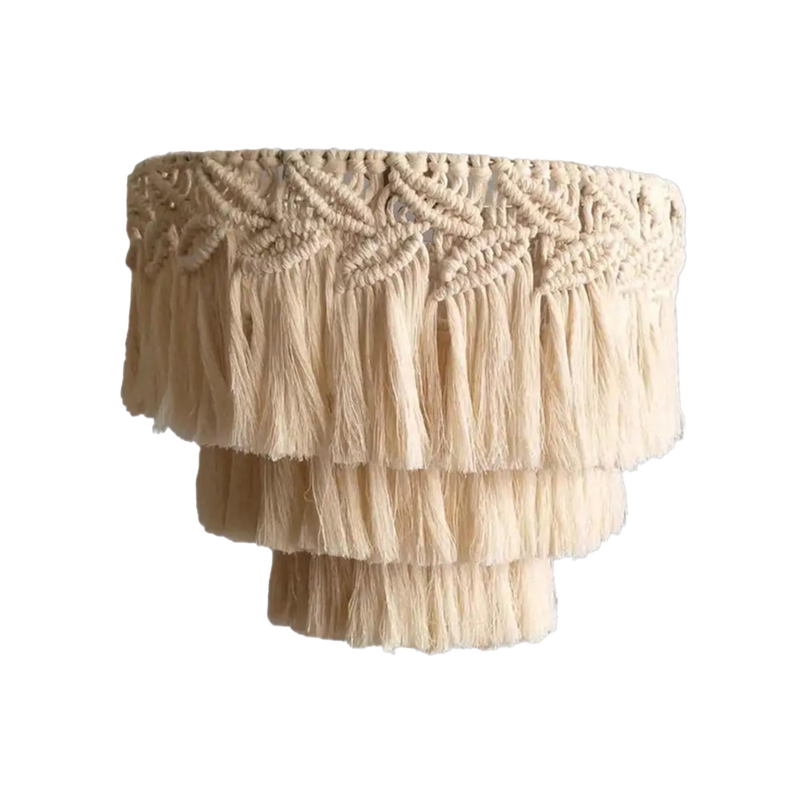 Macrame Lamp Shade Hanging Light Cover Modern Handwoven Chic Tassel Boho Light Shade Lampshade for Bedroom Dorm Room Home Office Restaurant , 30cmx35cm