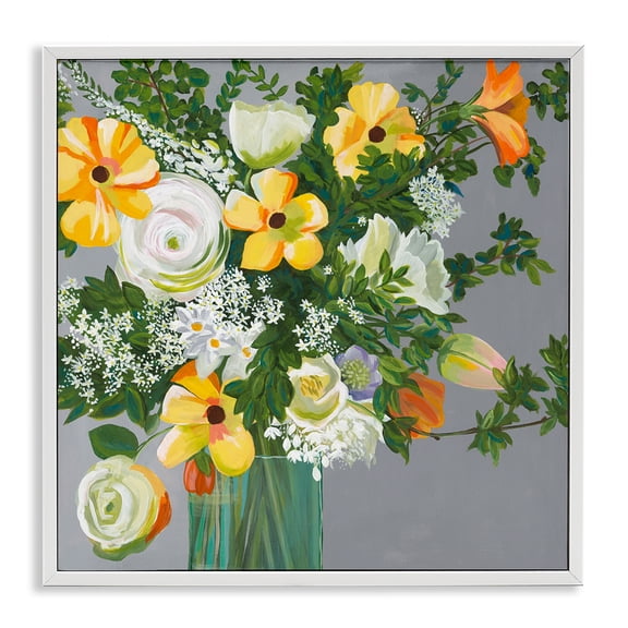 Stupell Industries Eclectic Yellow & White Flowers White Framed Giclee Art, 24 x 24, by Fab Funky