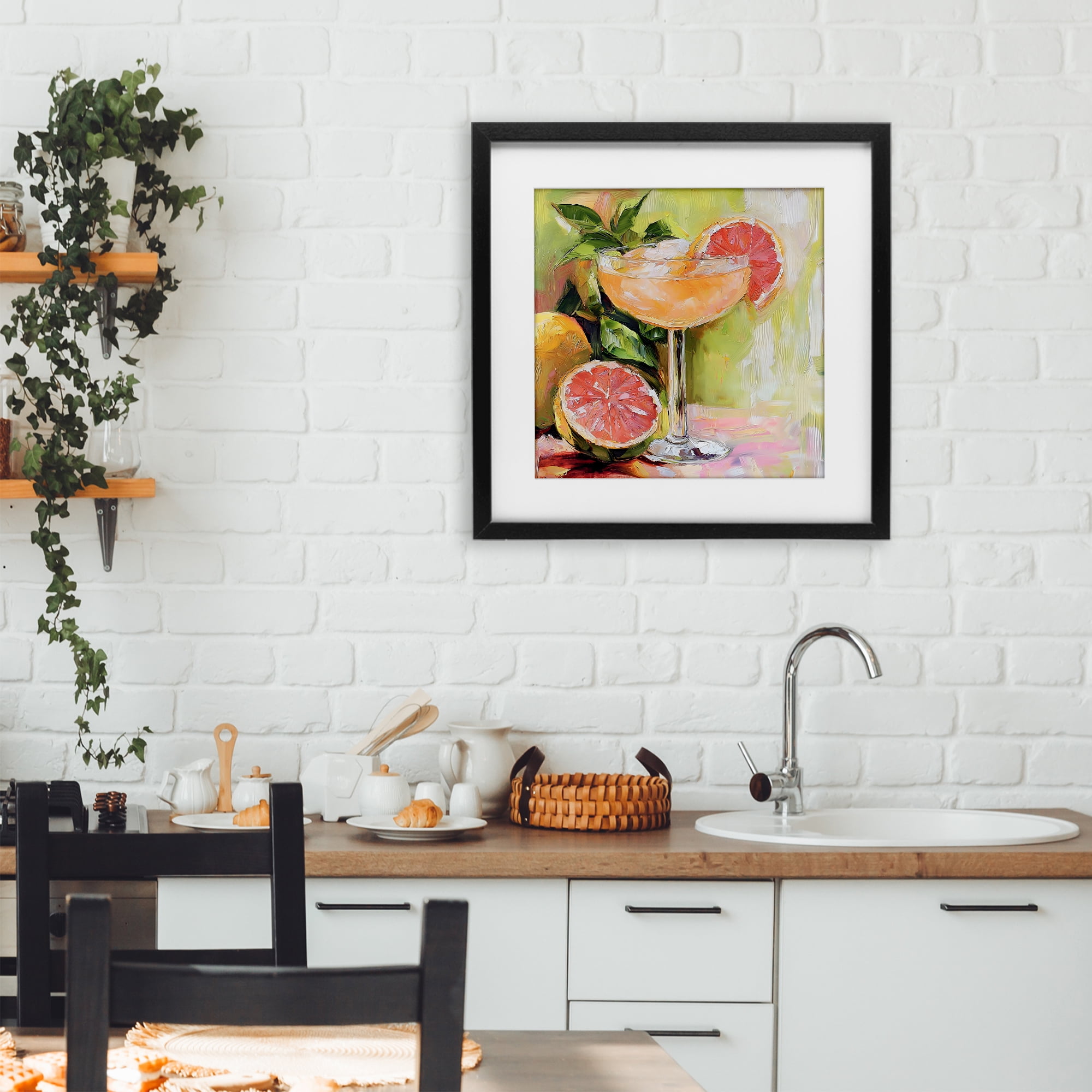 Stupell Industries Grapefruit Summer Cocktail Black Framed Print Under Glass, design by Riley B
