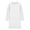 thumbnail image 4 of Women's Longline Sweatshirt, Oversized Solid Color Pullover with Pocket, Casual Round Neck Long Sleeve Top, Loose Fit Lounge Wear, Daily Wear Shirt White M, 4 of 4
