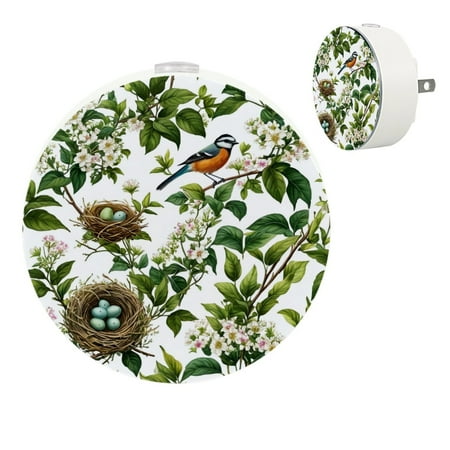 

YZUOUZY Night Lights Plug into Wall Nightlight Bedside Lamps Set of 2 Herbs Bird Nest Flowers