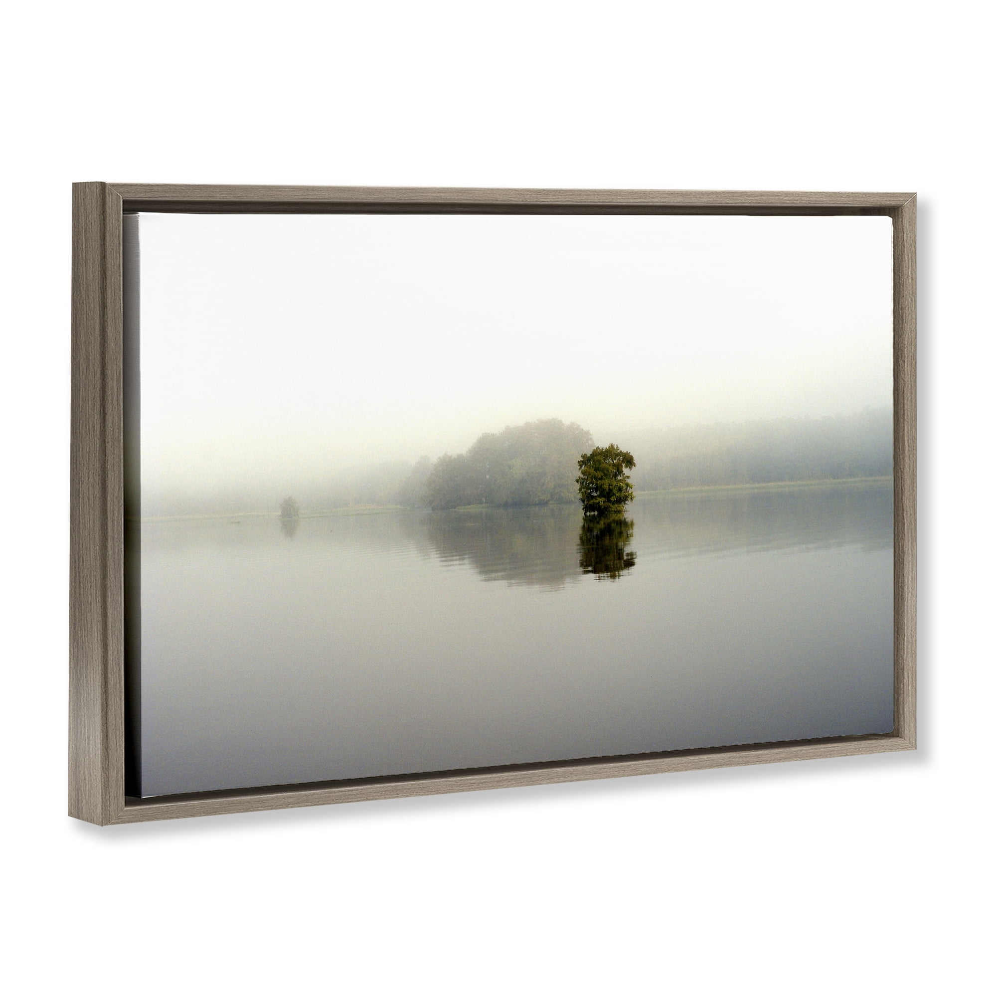 Stupell Industries Misty Lake Reflection Brown Framed Floater Canvas Wall Art, design by Gail Peck