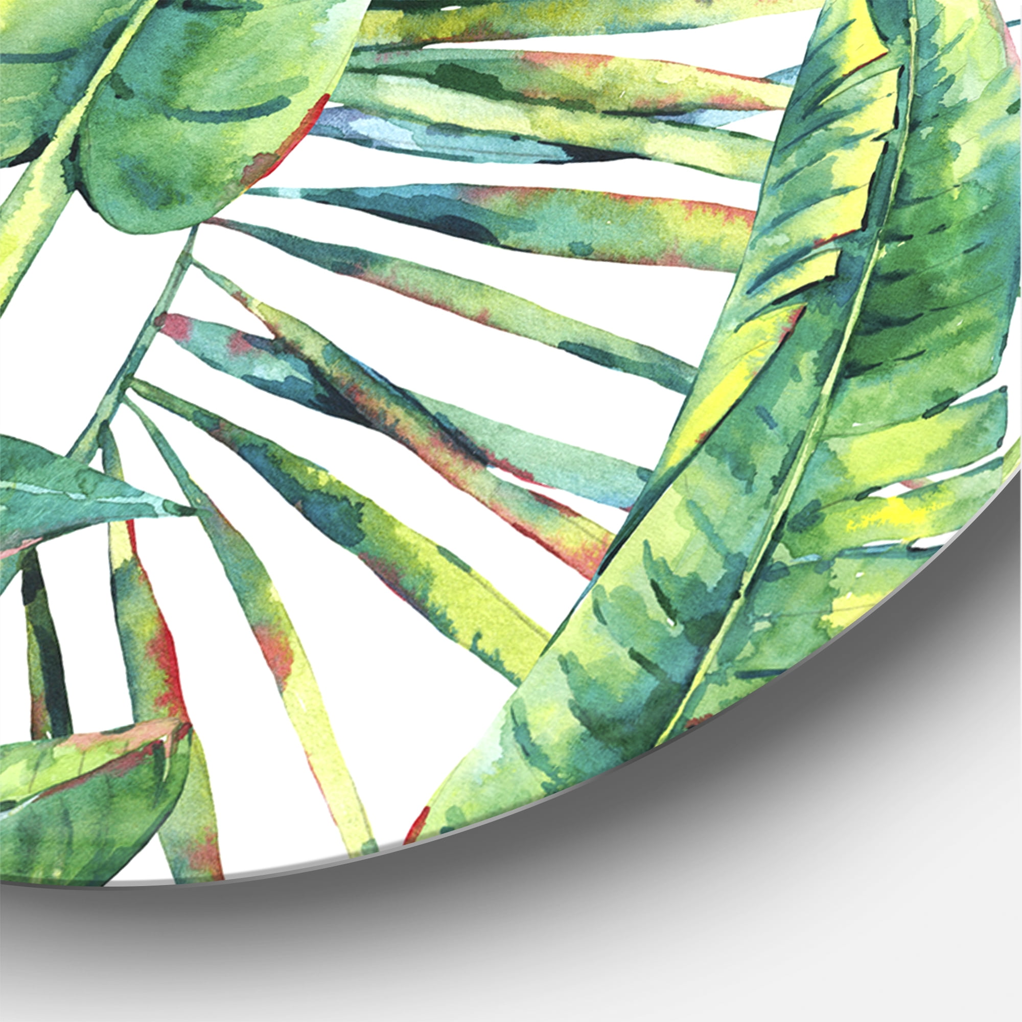 Designart 'Ancient Pattern Of Banana Leaves' Lake House Circle Metal Wall Art 36x36 - Disc of 36
