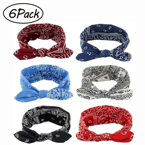 EIMELI 6 Pack Boho Bow Headbands for Women Vintage Bandana Flower Printed Hairband Elastic Head Wrap Yoga Sport Shower Headbands Rabbit ear Head Wrap Cute Hair Accessories