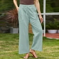 thumbnail image 2 of BODOAO Womens Casual Cotton Linen Pants Lightweight Summer Relax Fit Elastic Waist Plus Size Solid Lounge Long Trousers Solid Color Loose Pockets Elastic Belt Waist Pants Long Trousers Mint Green M, 2 of 6