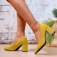 thumbnail image 4 of Rokment Womens High Heels Dress Shoes for Ladies Business Office Work Spring Fall Fashionable Suede Solid Pointed Toe Chunky Block Formal Dressy Pumps with 3 Inch Heeled Yellow Size 8, 4 of 7