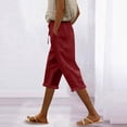 thumbnail image 2 of Wutalume Women's Casual Loose Fit Solid Cotton Linen Blend Capri Pants with Drawstring Elastic Waist Summer Beach Trousers,Wine 2XL, 2 of 8