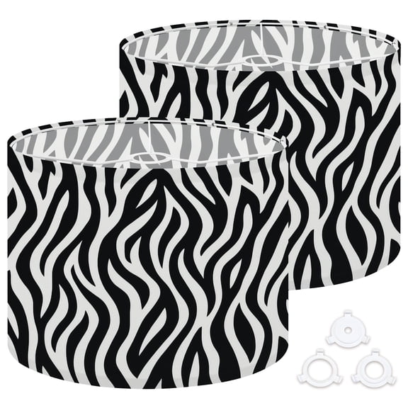Lamp Shades Set of 2 Easy Assembly zebra skin black white abstract wild animal tiger elements Drum Lampshades for Table Lamps Floor Lamps Pendant Light 13"x13"x10" Replacement Lamp Shade