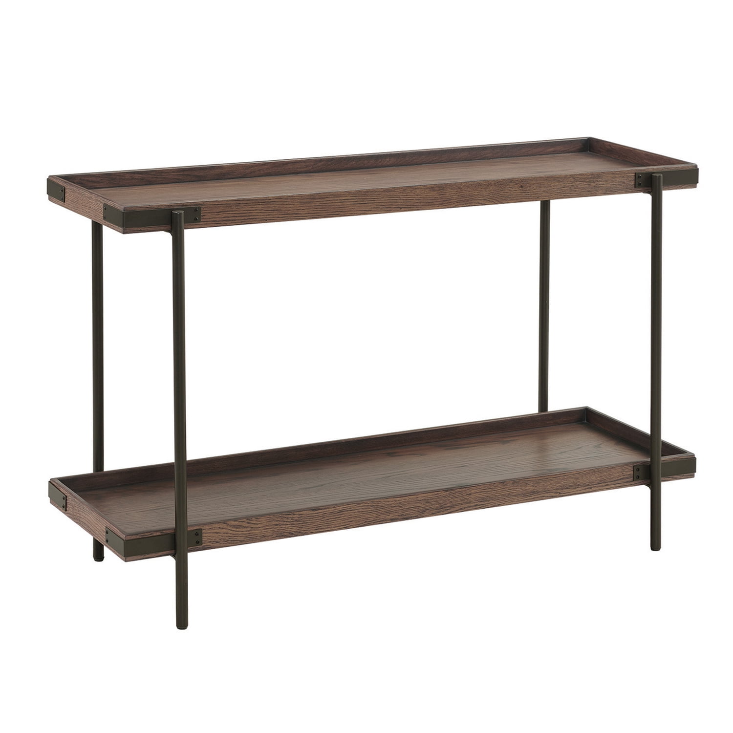 Bolton Furniture Kyra 5-Piece Oak and Metal Living Room Set with 42"L Coffee Table, Two Side Tables, Sofa/TV Console and Bar Cart