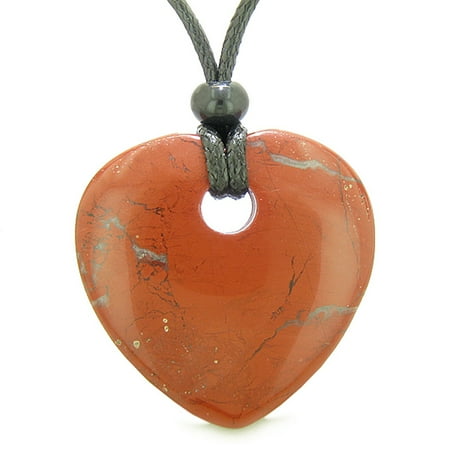 Red Jasper Heart Necklace - Amulet Large Lucky Heart Donut Shaped Charm Red Jasper Gemstone Pendant Spiritual Healing Powers Necklace