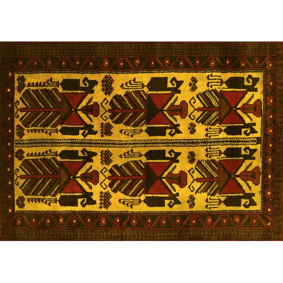 Ahgly Company Machine Washable Indoor Rectangle Persian Yellow Traditional Area Rugs, 5' x 7'