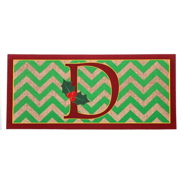 Evergreen Holly Monogram D Decorative Mat Insert, 10 x 22 inches