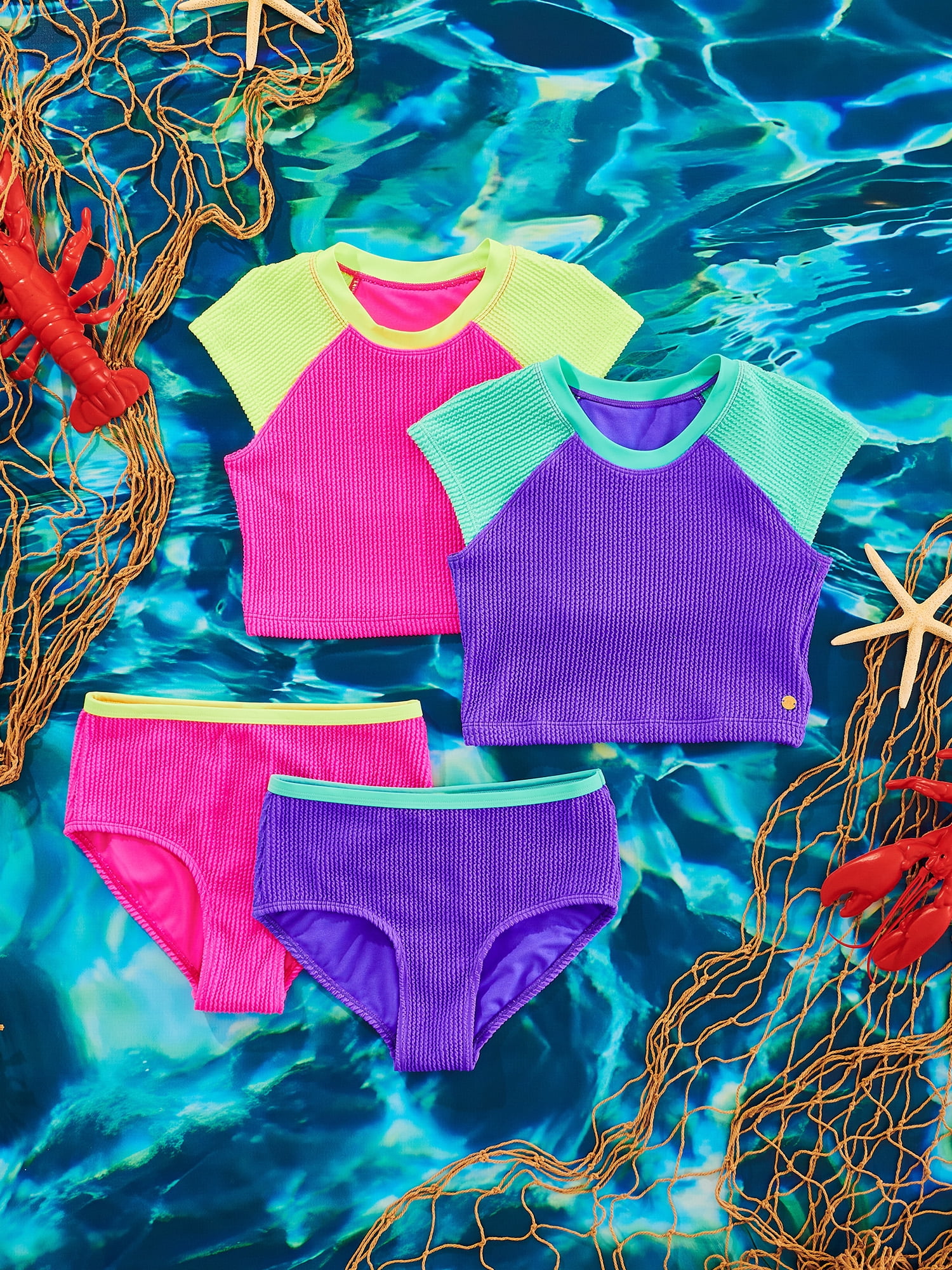 Justice Girls 2 Piece Short Sleeve Rashguard Swimsuit, Sizes XS-XL