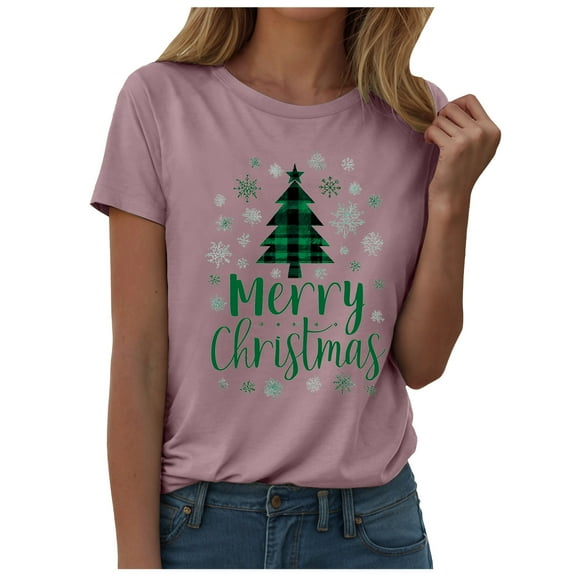 larppty Women O Neck Christmas Tree Graphic Funny Cute T Shirt Tops Tee (Pink, 3XL)