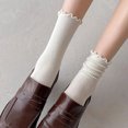 thumbnail image 3 of Grofry Women's Coffee Mid-Calf Lace Socks Retro Fungus Edge Stacked Sweat-Absorbent Breathable Elastic Long Stockings Versatile Cute Design for Daily Sports, 3 of 8