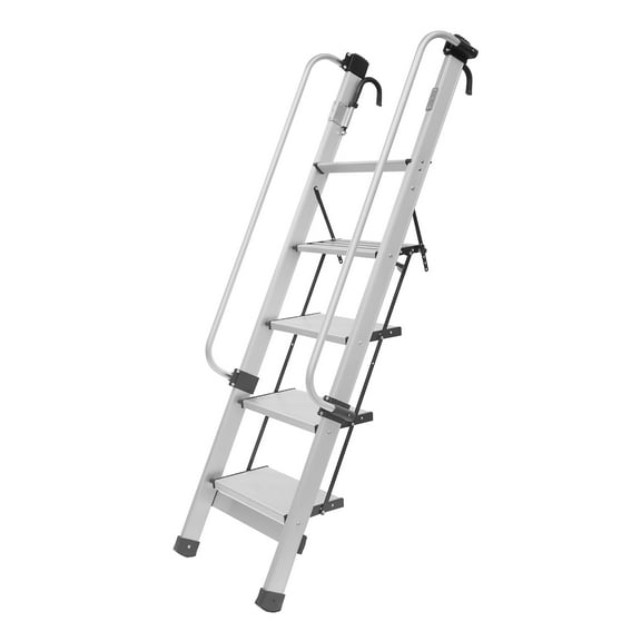 5-Step Aluminum Alloy Ladder with Anti-Slip 7.9-Inch Widened Pedals & Handrails, Step Stool for Reaching High, 330lbs Capacity, Silver Bunk Bed Ladder for Home, Kitchen, Office