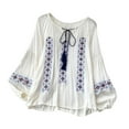 thumbnail image 3 of Blusa bordada para mujer, estilo informal, con mangas globo a la moda. Blanco, 3 of 9
