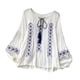 thumbnail image 3 of Blusa bordada para mujer, ropa elegante, cuello redondo, informal, manga larga Blanco, 3 of 9