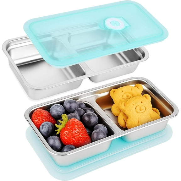 SUTRAME Grab and Go Snack Containers, 2Pcs Stainless Steel Snack Containers, Reusable Double Compartment Snacks Containers with Lids For Snacks Dips Takeout, Travel and Outdoor Camping