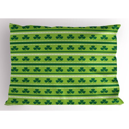 - Green Pillow Sham Traditional Irish Pattern with Clovers Happy St. Patrick's Day Theme, Decorative Standard Size Printed Pillowcase, 26 X 20 Inches, Lime Green Dark Green White, by Ambesonne