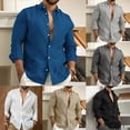 thumbnail image 5 of Men Casual Solid Long Sleeve Shirt Collar Tops Blouse Beach Button-Down T Shirts, 5 of 8