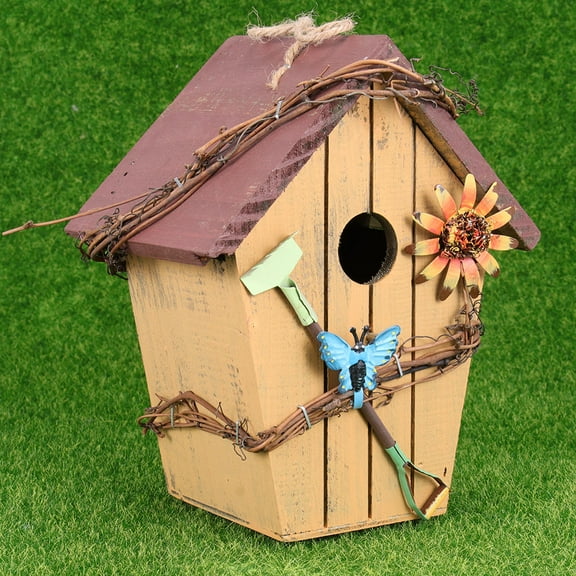 FOLOYORI 1Set Bamboo Bird House Pendant Oblique Style Rural Garden Decor for Home Outdoor 11.8x7.9x4.7in