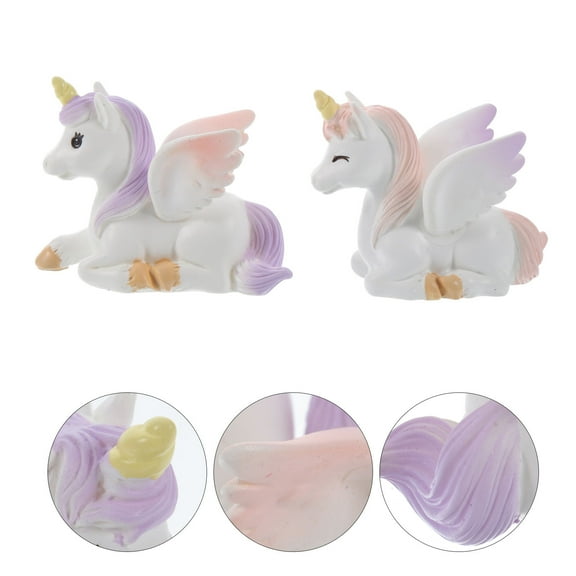 RENACLIPY Cute Unicorn Figurine Purple Resin Mini Cake Toppers 2Pcs