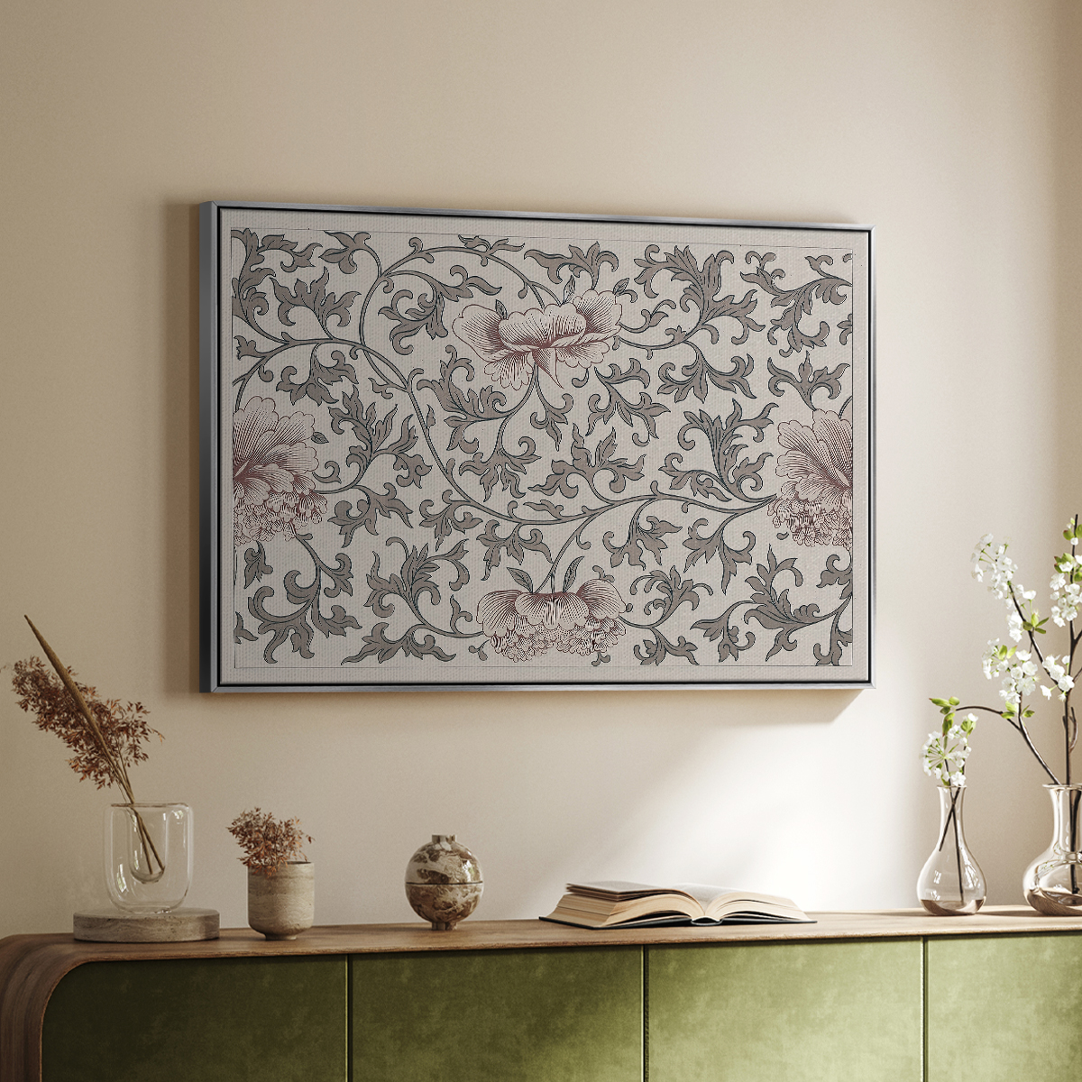 Vintage Abstract Print-XVII Framed in Silver Wood Gallery Wrapped Canvas 27 in. x 41 in.