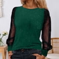 thumbnail image 2 of Women's Long Sleeve Casual Top with Sheer Mesh Yoke Loose Fit Round Neck Everyday Comfort T-Shirt Oversized T-shirts Short Sleeve Crewneck Casual Tops, 2 of 4