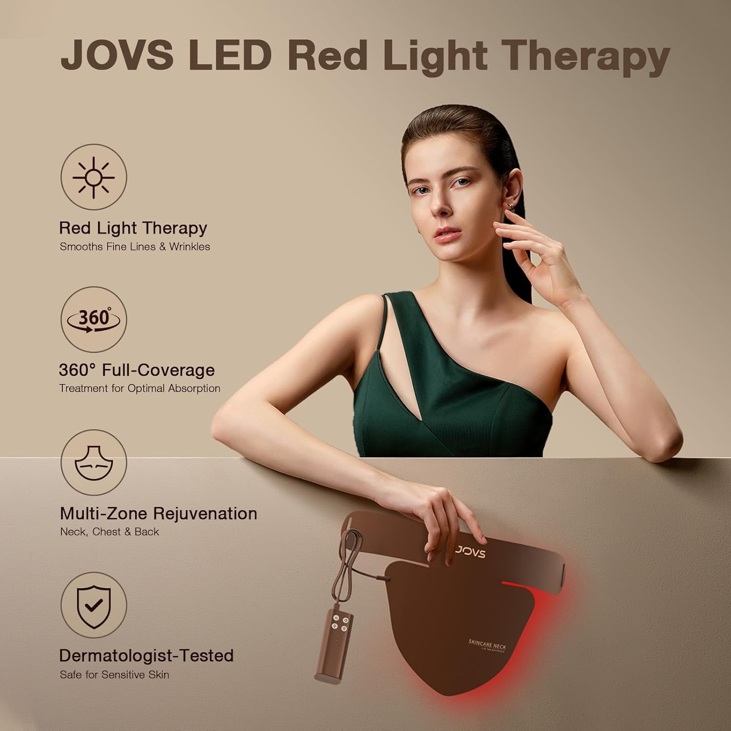 JOVS Red Light Therapy Neck Mask, Flexible & Wireless Design for Neck Care at Home