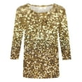 thumbnail image 4 of 3/4 Length Sleeve Womens Tops Plus Size Trendy Sequin Spring Tunic Shirts Classic-Fitted Crew Neck Pullover Blouses(Gold,XXXXL), 4 of 4