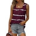 thumbnail image 3 of Nlife Women Striped Print Square Neck Sleeveless Pleated Tank Top, 3 of 5