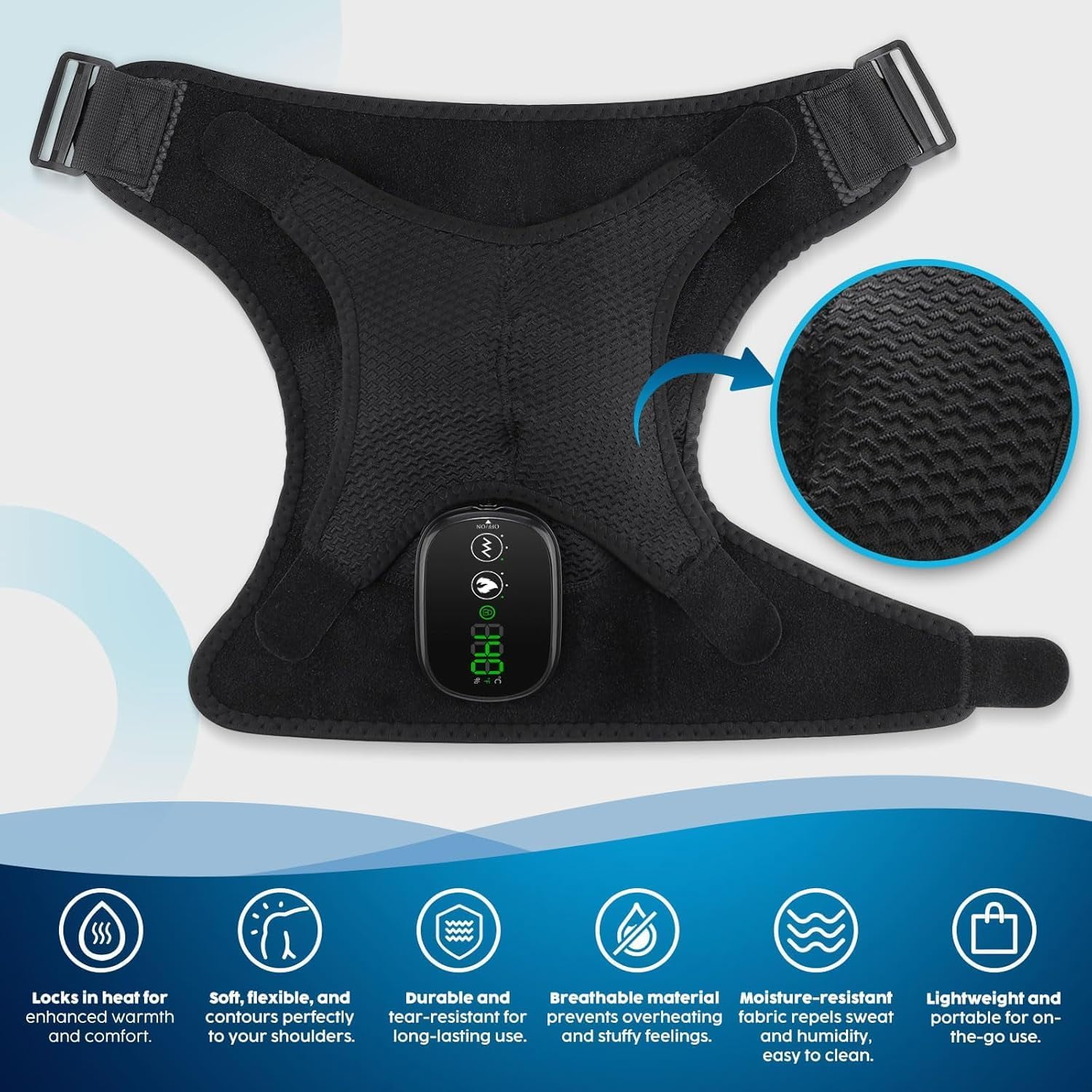 Cordless Shoulder Heating Pad, Heated Shoulder Brace with 3 Heating and Vibration, Heated Shoulder Wrap with Massage, Rechargeable Shoulder Massager for Men Women Shoulder Relax