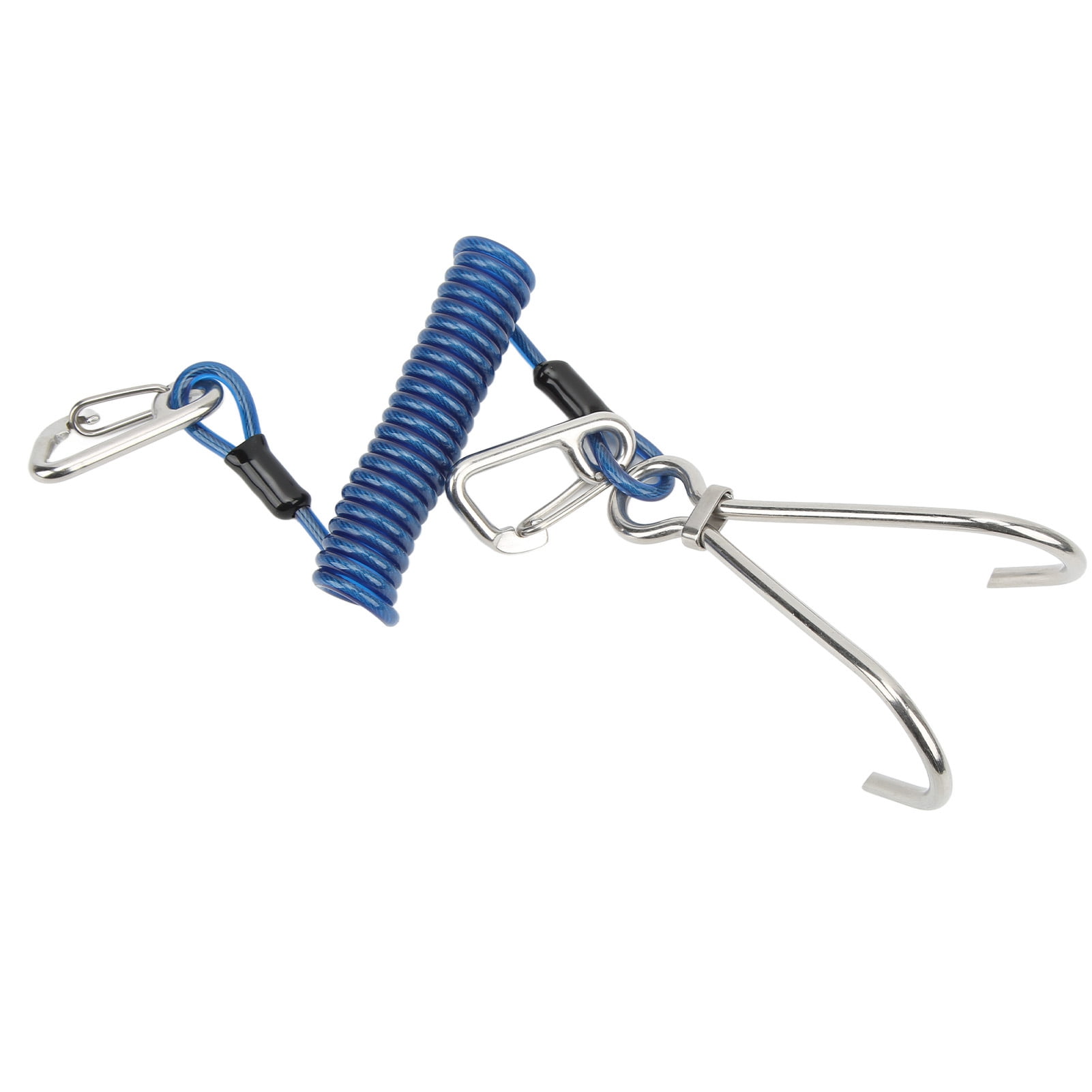 Scuba Diving SS Reef Drift Double Hook with 1.3M Spiral Coil Lanyard 