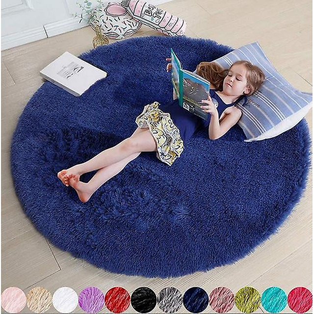 Blush Round Rug For Bedroom, Blue Fluffy Circle Rug For Kids Room,furry Carpet Blanket-SinKeeU