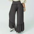 thumbnail image 4 of Audhol Flowy Pants for Women, Women's Elastic High Waist Wide Leg Beach Loose Pants Ruffle Pants Women Dark Gray M, 4 of 5