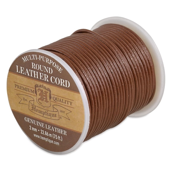 Hemptique Round Leather Cord - Brown, 2 mm