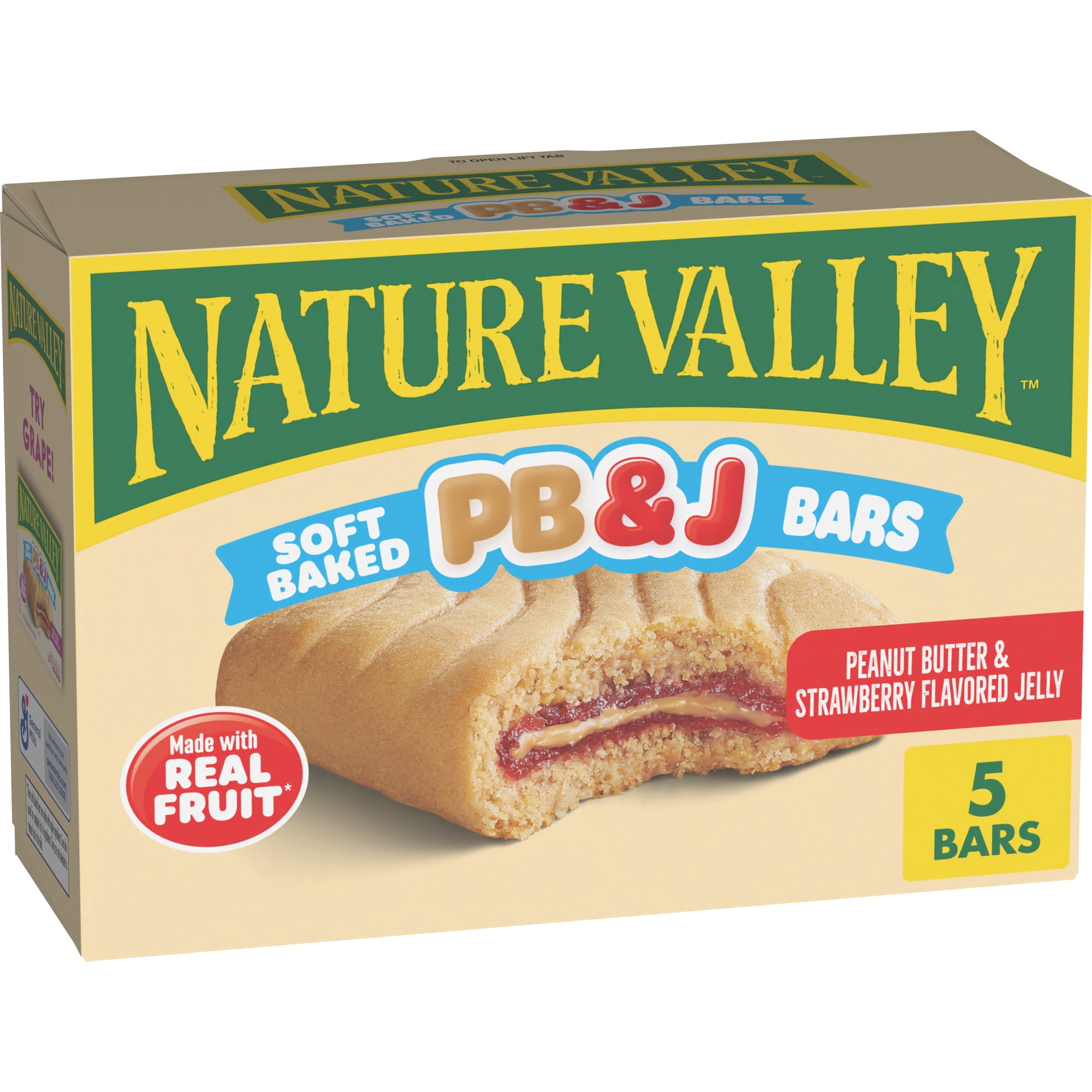 Nature Valley Soft Baked PB and J Bars, Peanut Butter and Strawberry Jelly, 5 Ct, 9.75 oz