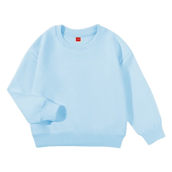 Fesfesfes Childrens Long Sleeve Crewneck Sweatshirt Top Casual Loose Drop Shoulder Solid Color Pullover Soft Breathable Fabric for Boys and Girls Everyday Play and School Outfits(Blue,11-12 Years)