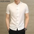 thumbnail image 2 of Camisetas Tops, Ropa De Estilo Chino Traje Tang - Camisa De Manga Corta De Kung Fu para Hombres - Blanco, 2 of 6