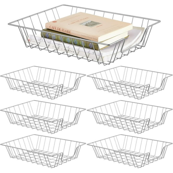 6 Pcs Letter Tray Wire Paper Trays Stackable File Desk Organizer Metal File Paper Holder Basket for Desk Desktop Letter Storage for Office Home Classroom School(14'' x 10'' x 3'',Silver)