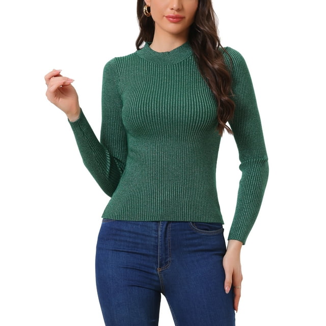 Suéter de cuello alto de mujer INSPIRE CHIC de manga larga, suéter de punto acanalado M Verde oscuro